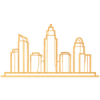 Gold line-art illustration of a city skyline representing recognition from the City of Houston.